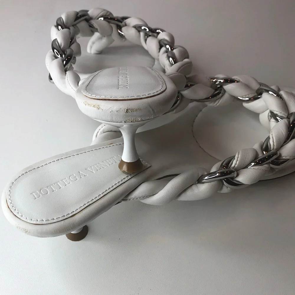 Bottega Venetta Dot Sandal White with Silver chain Accent Size 39 EU (7.5-8US)